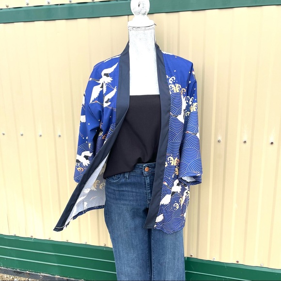Royal Blue Crane Kimono  size medium - Picture 1 of 7